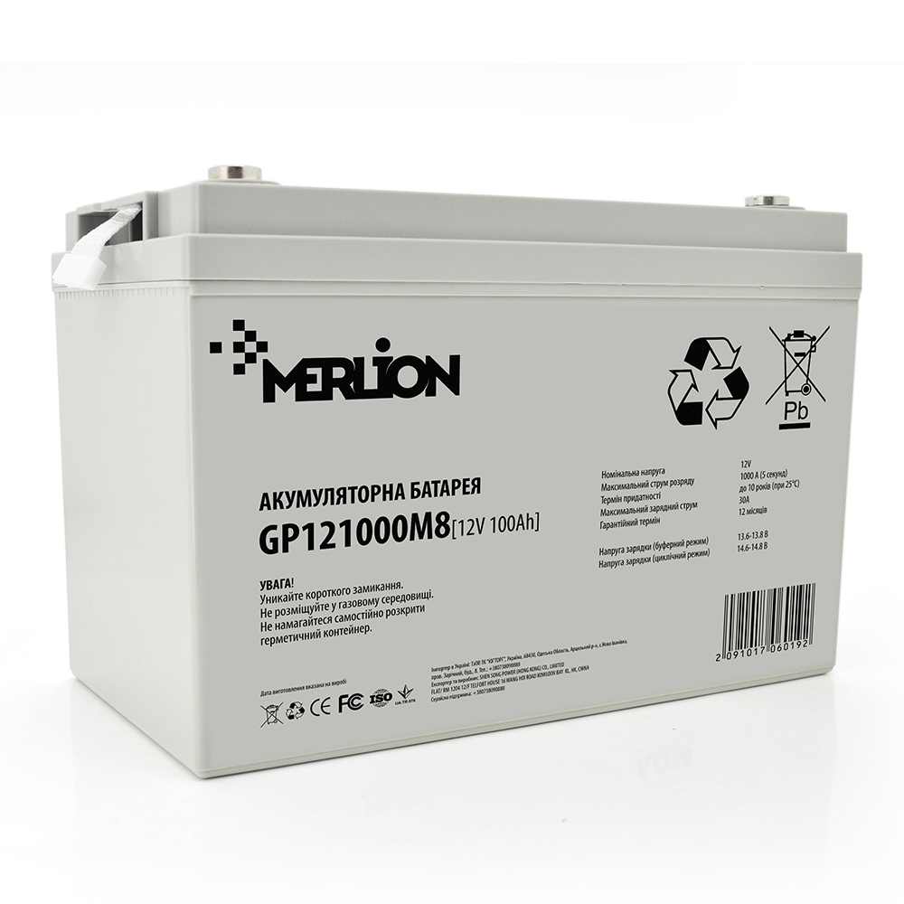 Акумулятор до ДБЖ Merlion 12V 100Ah (GP121000M8) Акумулятор до ДБЖ Merlion 12V 100Ah (GP121000M8)
